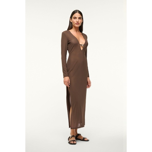 staud cleo dress In Chocolate. Long Steve NWT Sz Large Swimsuit Cover - Picture 1 of 10